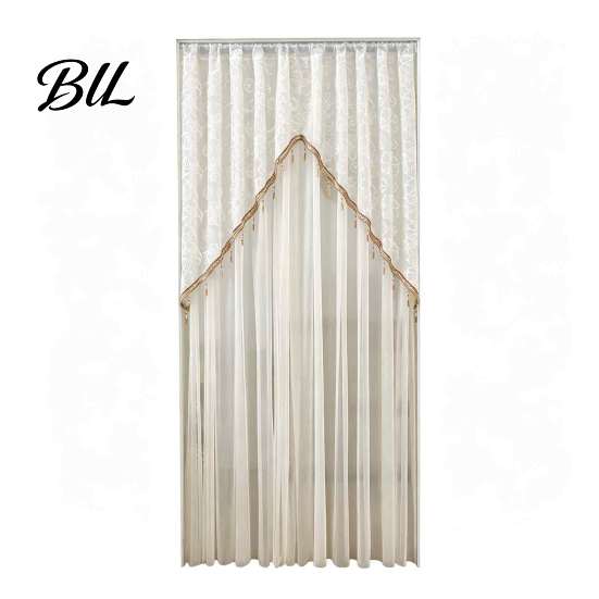 Embroidered Gauze Room Divider Sheer Floral Door Curtain with Beads, Lace Translucent Privacy Panel Divider, Rod Pocket Doorway for Bedroom