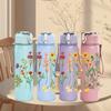 1PC Wildflower Meadow 750ml Color Plastic Sports Water Bottle Leakproof Flip Straw Lid Suitable for Sports Office Home Use
