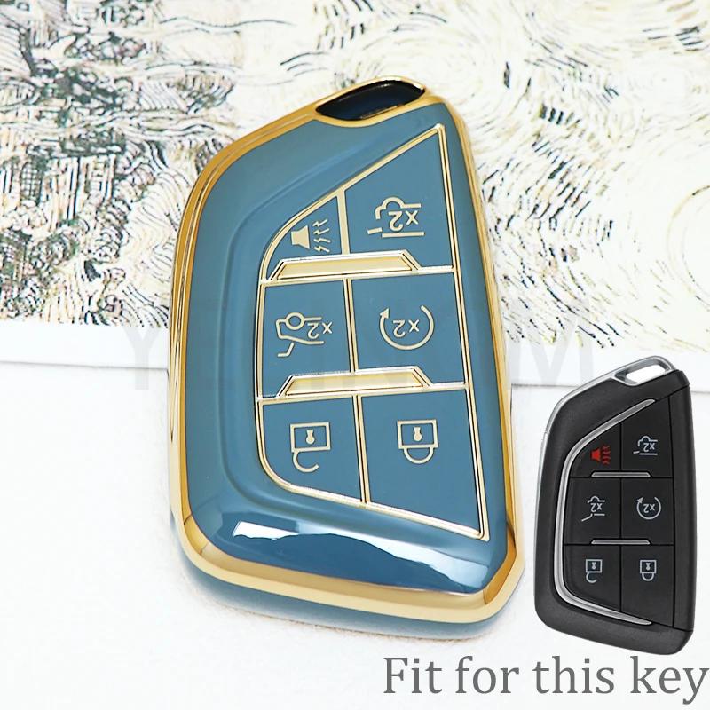 6 Buttons TPU Car Key Case Cover for 2020 2021 2022 2023 Cadillac Escalade Remote Key Shell Fob Whith Keychain Car Accessories