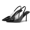 Style Women's High Heels Stiletto Pvc Pointed Toe Fashionable All-match Closed Toe High Heel Sandals With Empty Back