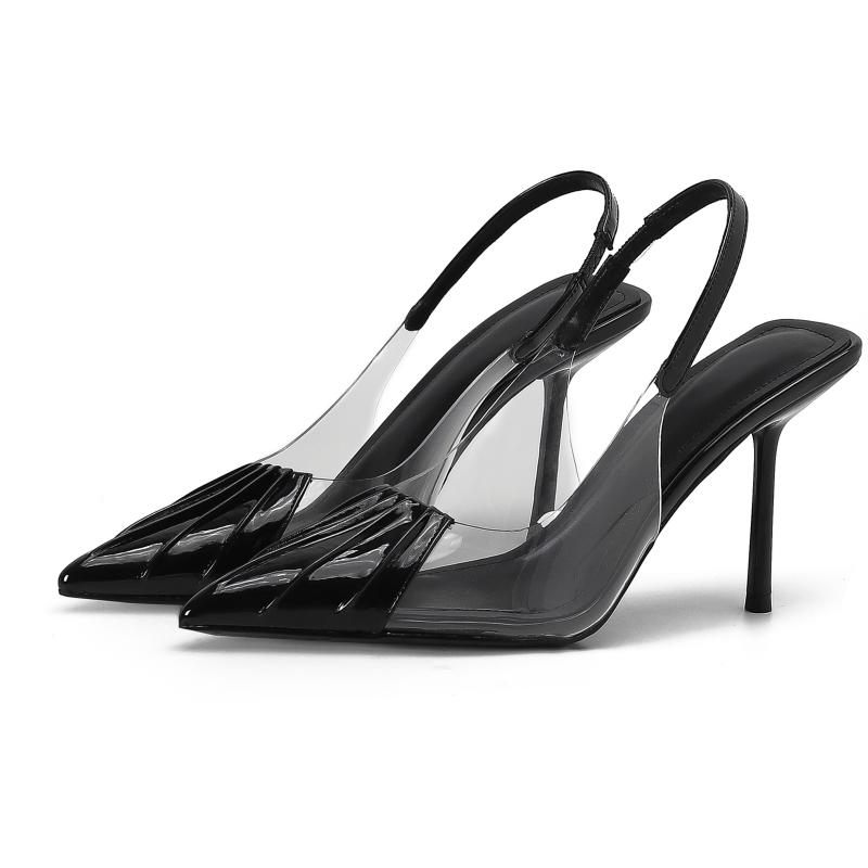 Style Women's High Heels Stiletto Pvc Pointed Toe Fashionable All-match Closed Toe High Heel Sandals With Empty Back