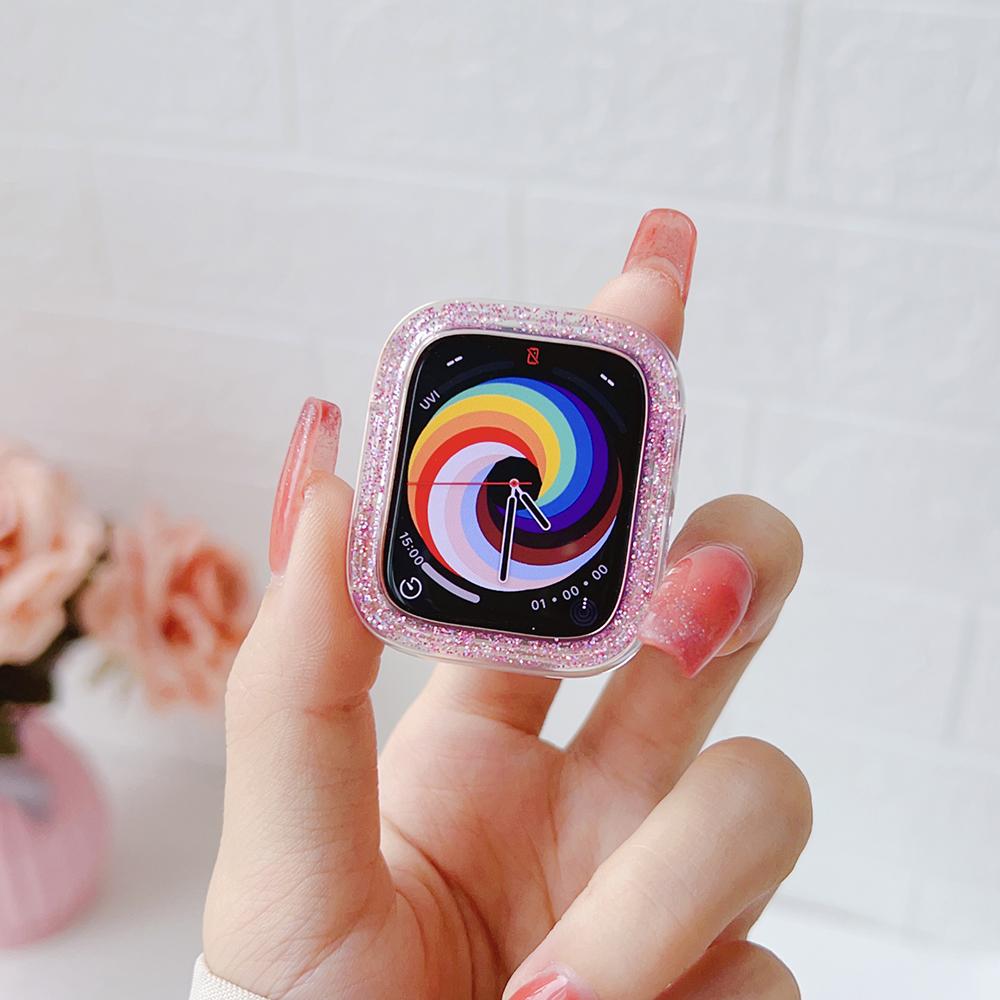 Прозрачный чехол LGlitter для Apple Watch Series 8 7 5 6 SE Ultra Блестящий бампер Защитная крышка для IWatch 41мм 45 49мм 44мм 40мм 42 38мм