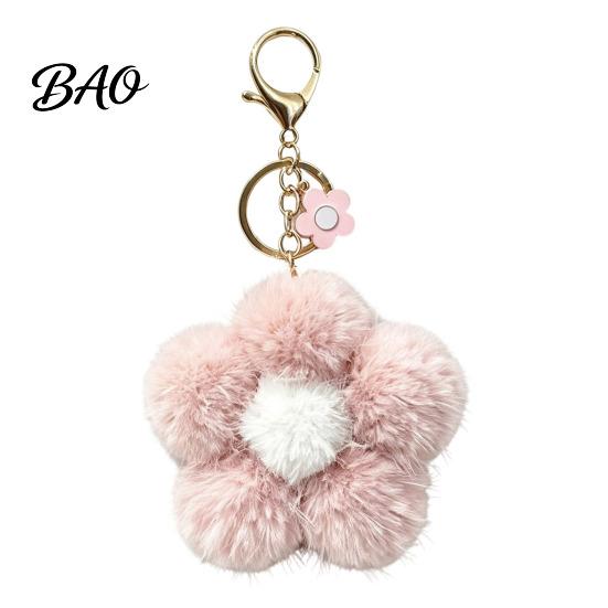 Floral Bag Charm Plush Flower Keychain for Backpack, Fuzzy Keyring Key Holder Charm, Women Girls Handbags Decorative Accessory Fluffy
