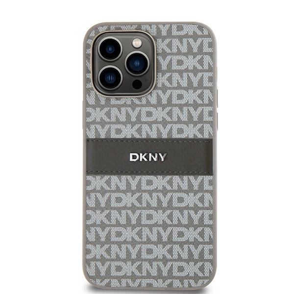 Dkny Кожаный чехол с монохромной полоской и металлическим логотипом для iPhone 14 Pro Max - бежевый