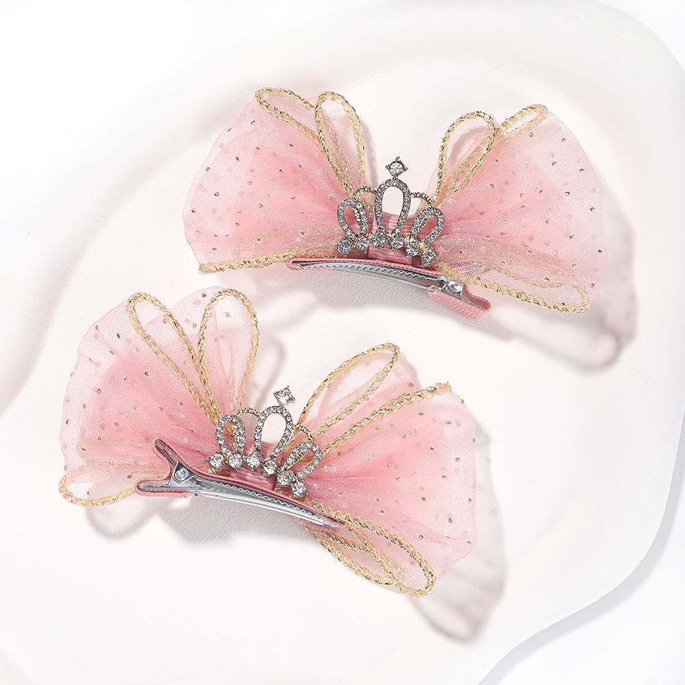 2pcs/set Lovely Lace Bows Hair Clips for Girls Sweet Solid Color Gauze Clip Soft Hairpins Pink Princess Kids Hair Accessories