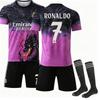 Подростки Дети Взрослые Индивидуальное Имя Футбольные Комплекты 24/25 Реал Мадрид Фиолетовый Дракон #7 РОНАЛДО Спортивный Тренировочный Комплект Джерси с Носками