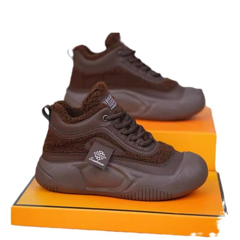 Factory Direct Sales 2025 Winter Velvet Little White Shoes New Korean Version of Female Students Height-increasing Sports Board Shoes Trendy Casual