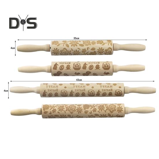 Rolling Pin Labor-saving Wood Flower Pattern Embossing Baking Roller