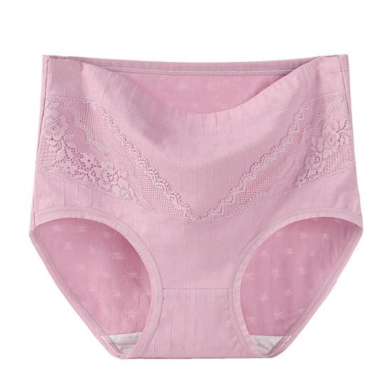 Lady Underpants High Waist Plus Slze Lace Trim Butt-covered Tummy Control Solid Color Elastic Panties Seamless Comfort Daily Sport Briefs