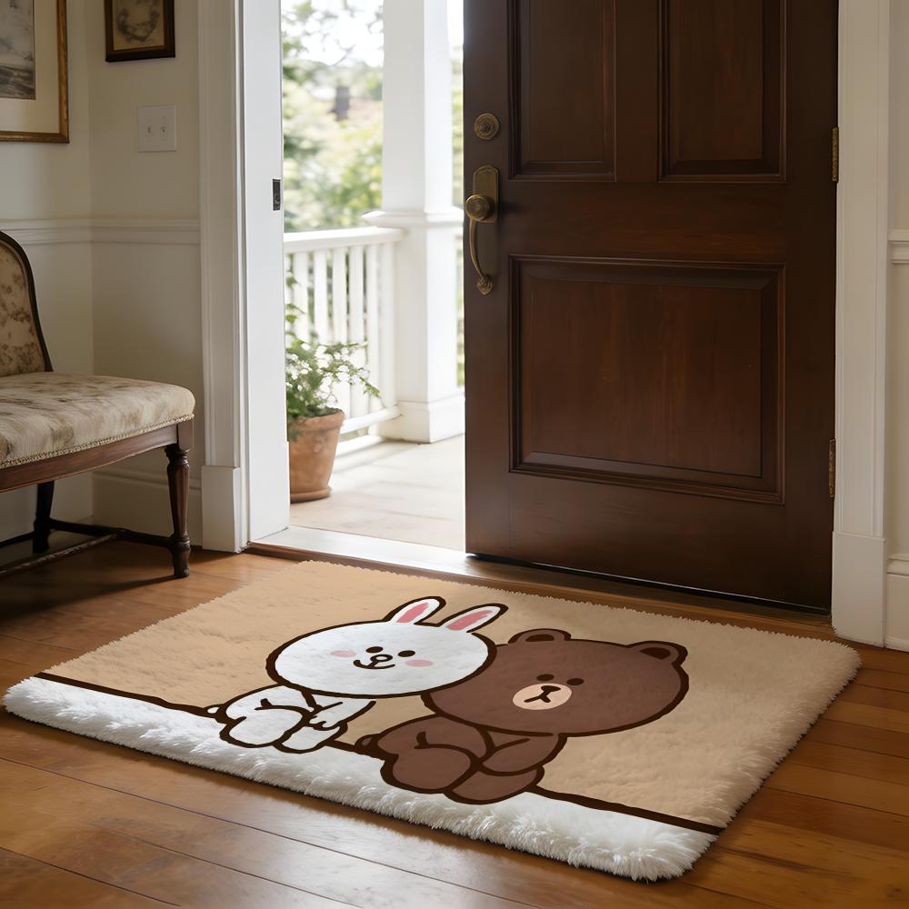 Floor Mat Soft Flannel Rug Non Slip Absorbent Mat for Bathroom Bedroom Home Decor Anime L LINE F FRIENDS