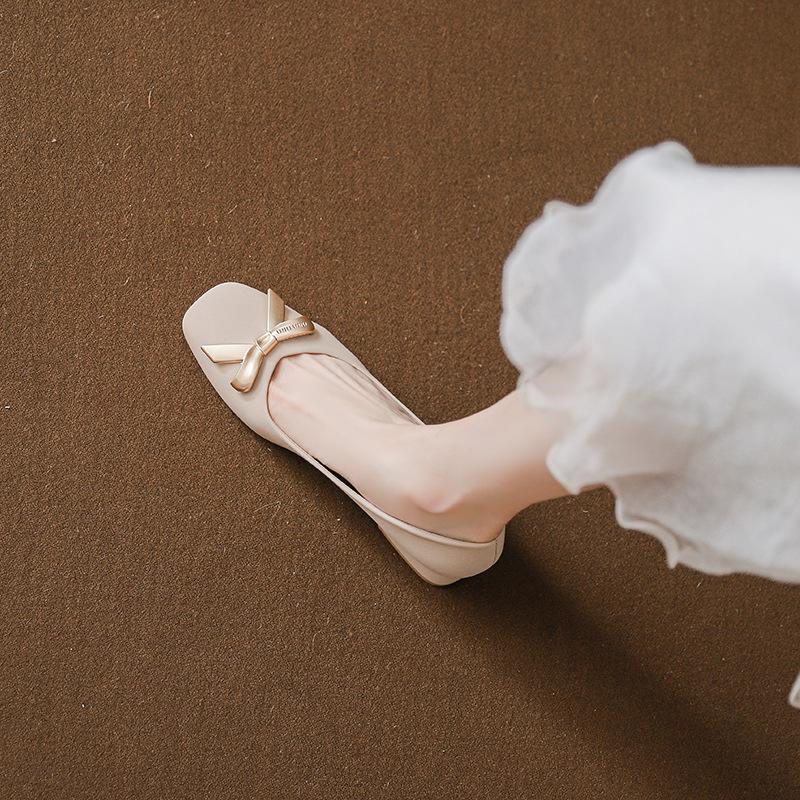 Французские ретро туфли-лодочки с бантом, квадратный носок, толстый каблук, открытый верх, универсальные женские туфли, не утомляют при длительной носке