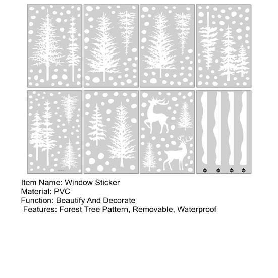 8 шт. Рождественские наклейки на окна, съемные, водонепроницаемые, ПВХ, снежный лес, дерево, олень, статические наклейки на стекло, зимняя праздничная вечеринка, украшение, наклейка