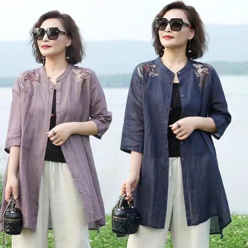 Women's Retro Embroidery Cotton-Linen Sun Protection Cardigan