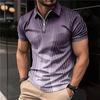 Men's Shirt Polo Casual Zip Short Sleeve Fashion Casual Zipper Summer Spring Regular Fit 3D Purple Stripe Print Shirt