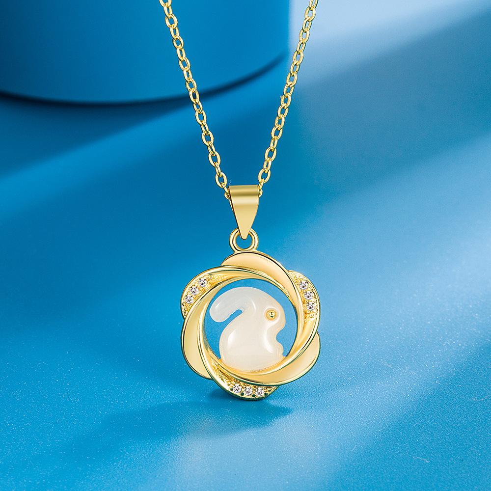 Ожерелье в виде зайца из нефрита в национальном стиле, женское слово, персонализированная цепочка для ключицы, симпатичная подвеска, ювелирное изделие