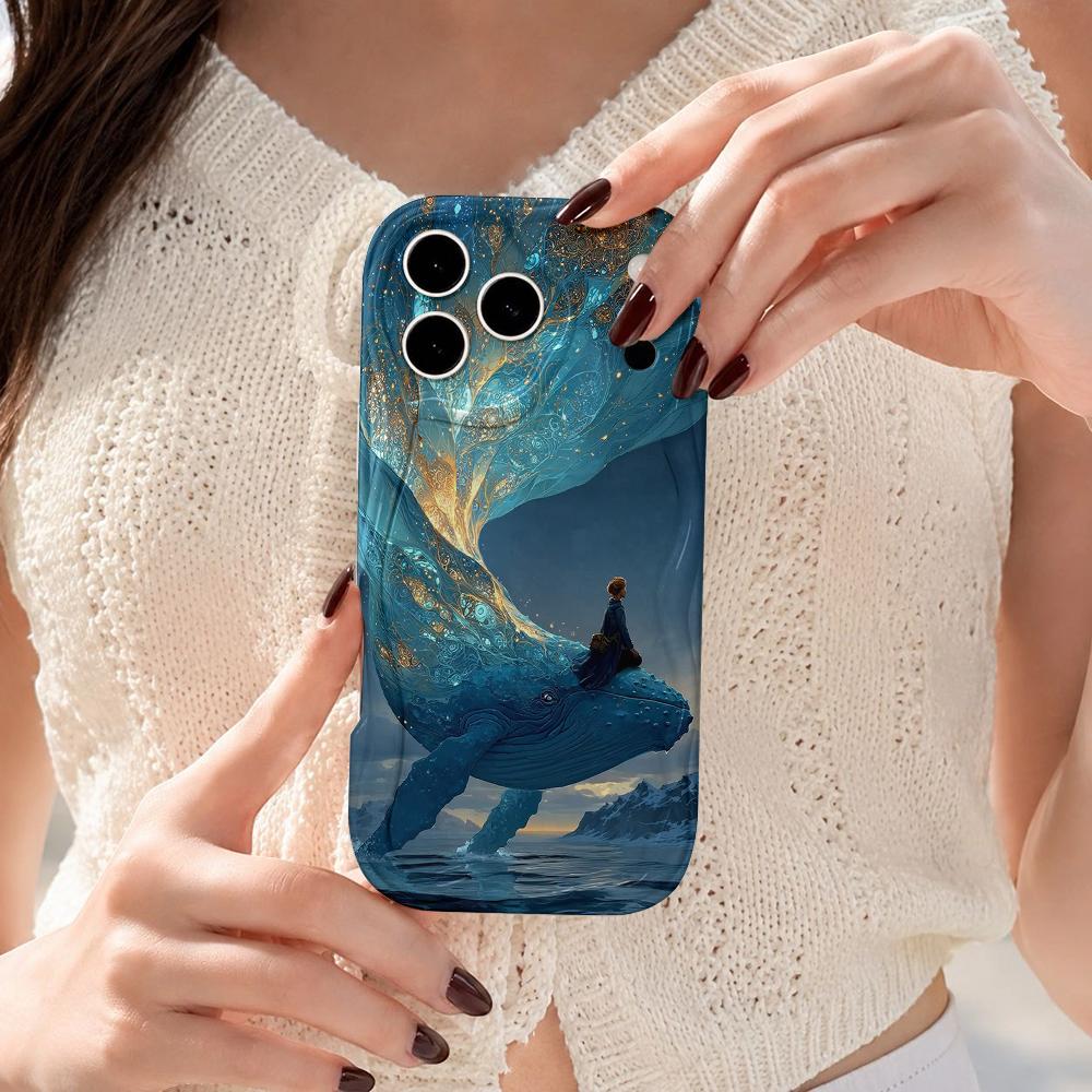 Чехол для телефона Galaxy Golden Whale Ocean с волнистым краем для iPhone 16 15 14 Pro Max 13 12 11 Mini XR XS SE 2020 7 8 Plus Air Cover