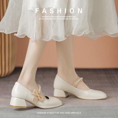 Женские туфли Мэри Джейн на массивном каблуке - Натуральная кожа, Увеличивающие рост, Мягкий низкий каблук, Идеально подходят для офисных юбок, 3 см