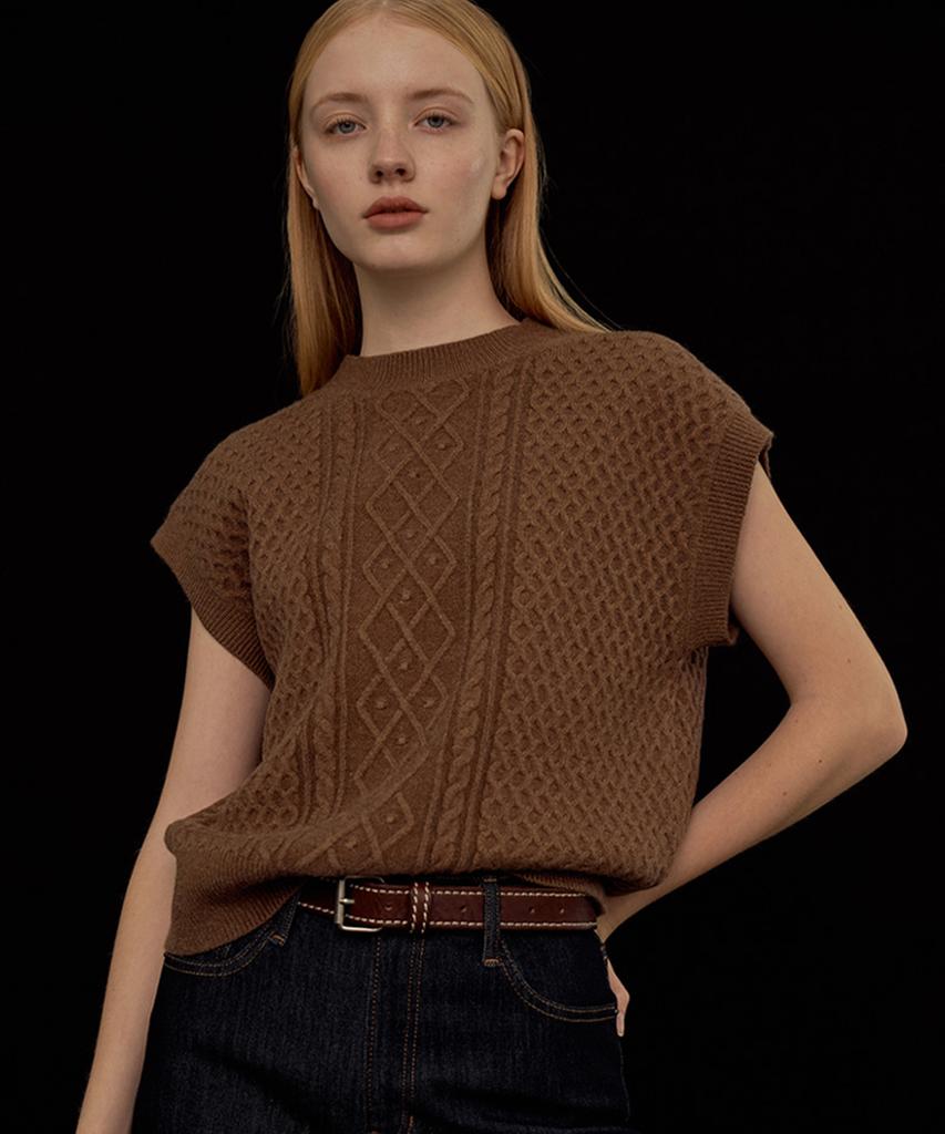Вязаный жилет Baseukala с круглым вырезом (3Colors)
