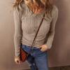Women's Fashionable Solid Color Long Sleeved Button Casual Base Shirt Pullover T-shirt Top