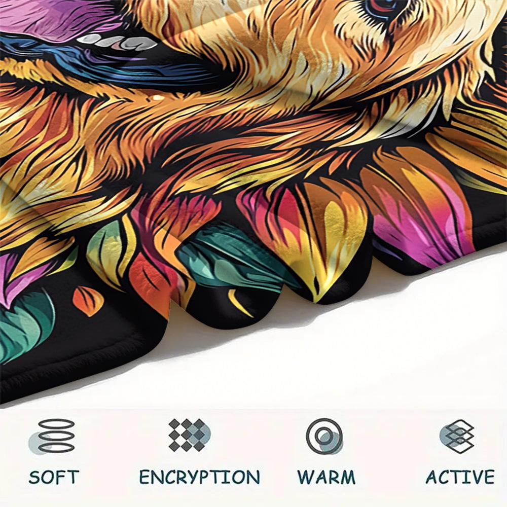 Sunflower Dog Print Flannel Blanket, High quality Comfortable for All Seasons, Home Decor, Warmth and Comfort, Perfect for Christmas Gifts