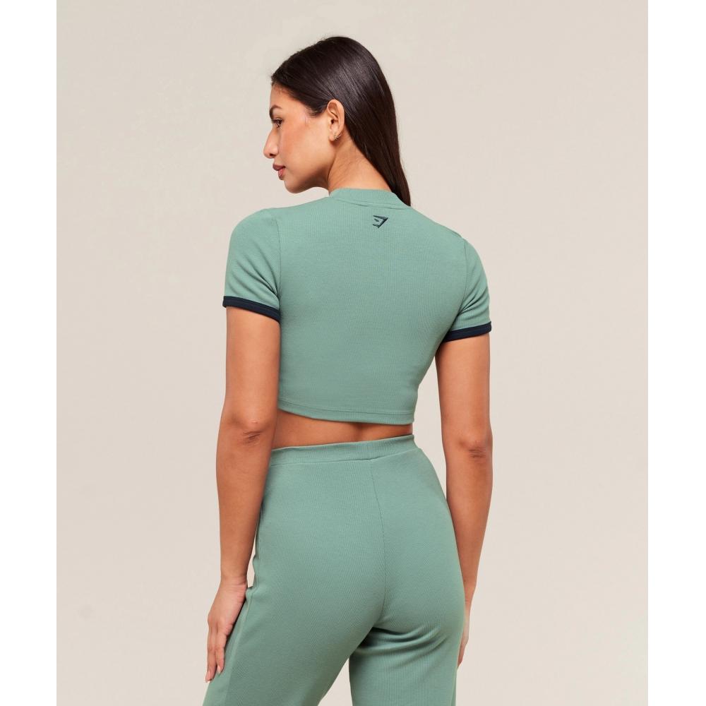 Gymshark Укороченный топ из хлопка в рубчик Celeste Blue Heavy Blue B3c2w Uddr