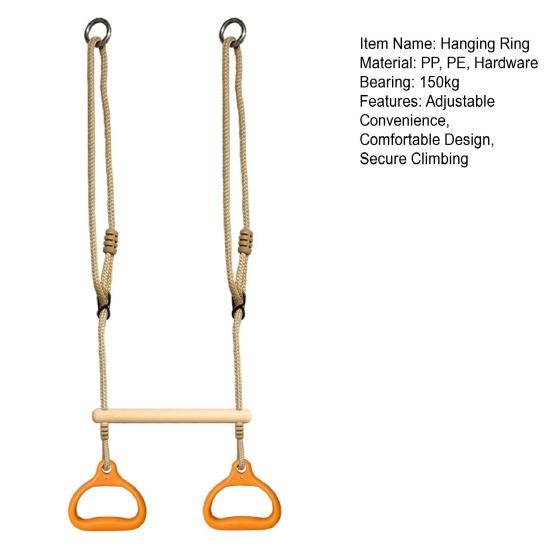 Гимнастические кольца Подвесная перекладина Нескользящая рукоятка Регулируемая длина Плавный дизайн формы Узел безопасности Гимнастическое кольцо