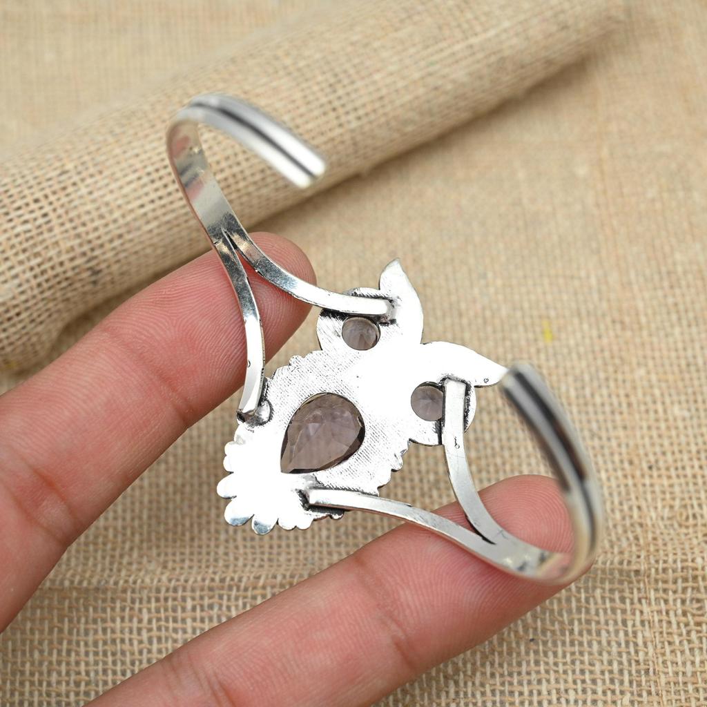 Amethyst Gemstone 925 Sterling Silver Wedding Gift Bracelet Handmade Jewelry Cuff Adjustable