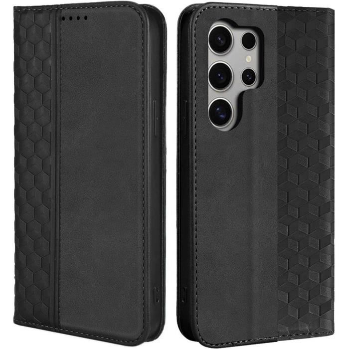 Coque - BOOLING - pour Samsung Galaxy S24 Ultra - Protection Portefeuille - Effet Cuir Luxe - Noir