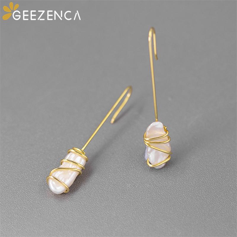 Серьги-капли из стерлингового серебра 925 пробы с поперечным плетением из грубого янтарного жемчуга для женщин, изящные ювелирные изделия для женщин, оригинальный дизайн в стиле бохо