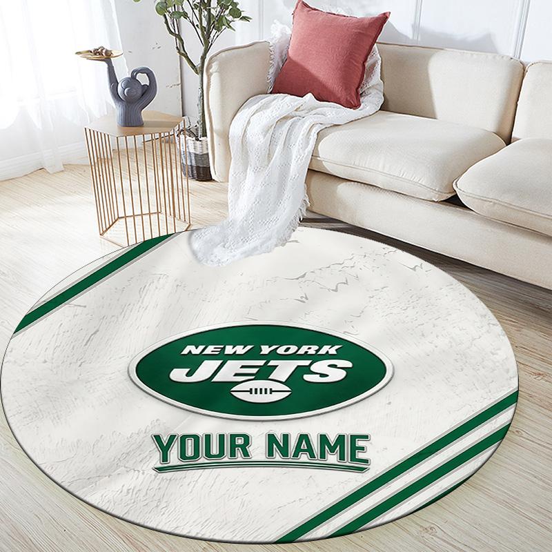 Custom Name New York Jets Round Area Rug,Carpet Rug for Living Room Bedroom Sofa Playroom Decor,Non-slip Floor Mat