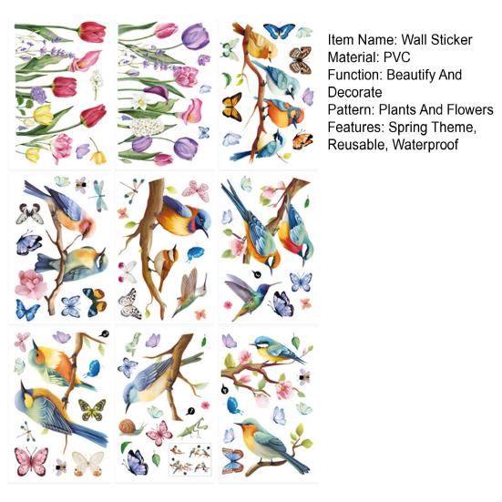 9 листов/компл. весеннее окно цепляются красочные цветы птицы бабочки водостойкие ПВХ многоразовые электростатические стеклянные украшения наклейка наклейка