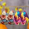 Boohemia Style Clorful Streamer Print Waterdrop PU Earrings for Women Girls Flowert Pattern Dangle Earrings Party Decorations