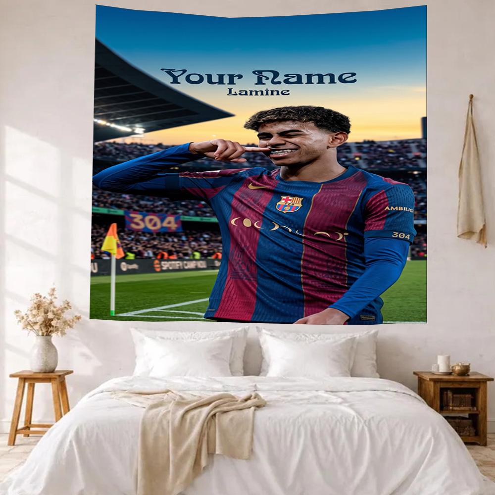 Lamin Yamal Custom Your Name Wall Decor Tapestry Art For Pet Memorial Birthdaywedding Party Backdrop Family Gift