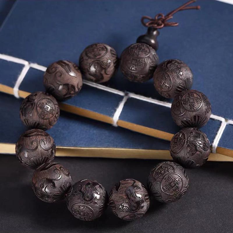 Браслет из бусин из черного сандалового дерева с лазерной гравировкой, с благоприятными облаками и дизайном «Намо Амитабха Будда»