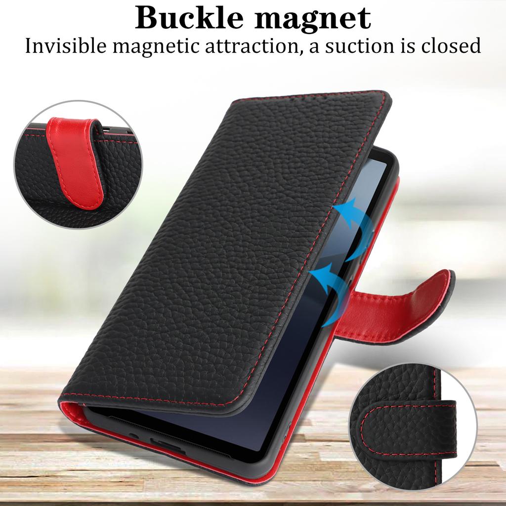 For Sony Xperia 10 VI Stand Case Litchi Texture Genuine Cow Leather Wallet Phone Cover RFID Blocking