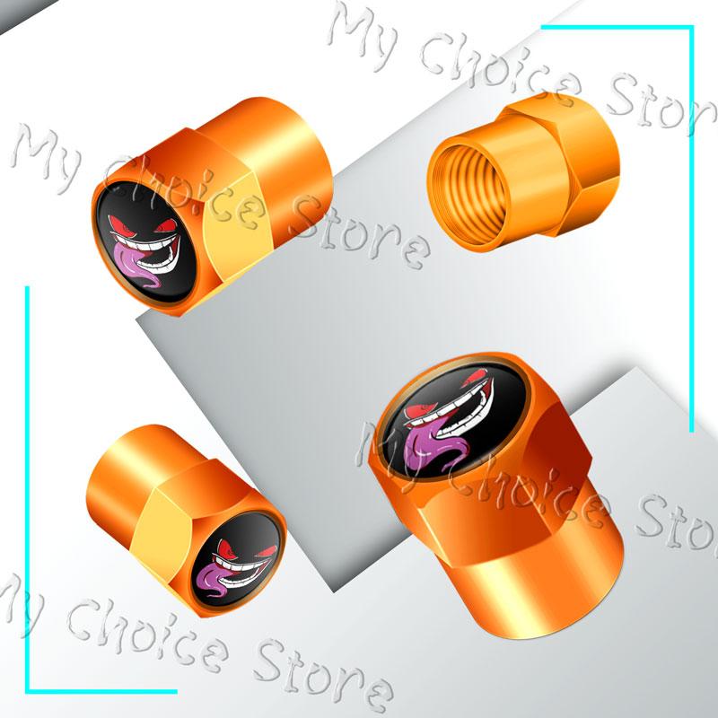 4Pcs/Set Metal Alloy Devil Smiling Face Emblem Car Wheel Tire Valve Air Cap Stem Dustproof Cover Fit For Car Styling Accessories