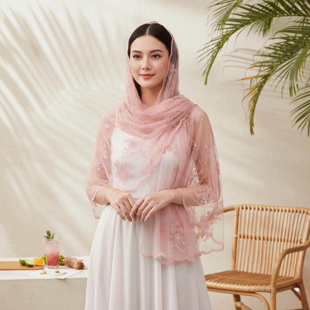 Breathable Floral Headwrap Lightweight Long Lace Scarf Neck Wrap Summer Hijab Travel Photoshoot