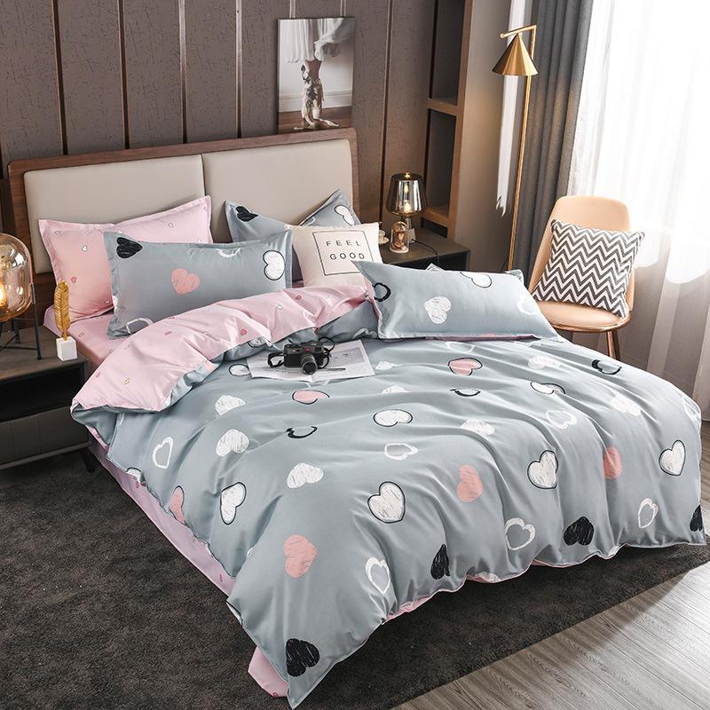 Утолщенный потертый комплект из четырех простых простыней из твила, пододеяльников, постельного белья