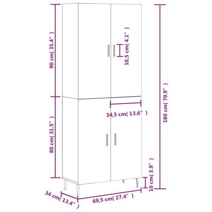 VidaXL Highboard White 69.5x34x180 Cm Engineered Wood 3195691