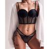 Europe Sexy Women Underwear Lace Mesh Push Up Bra Set Black Fish Bone Body Shaper Tops Brassiere Ladies Comfortable Lingerie