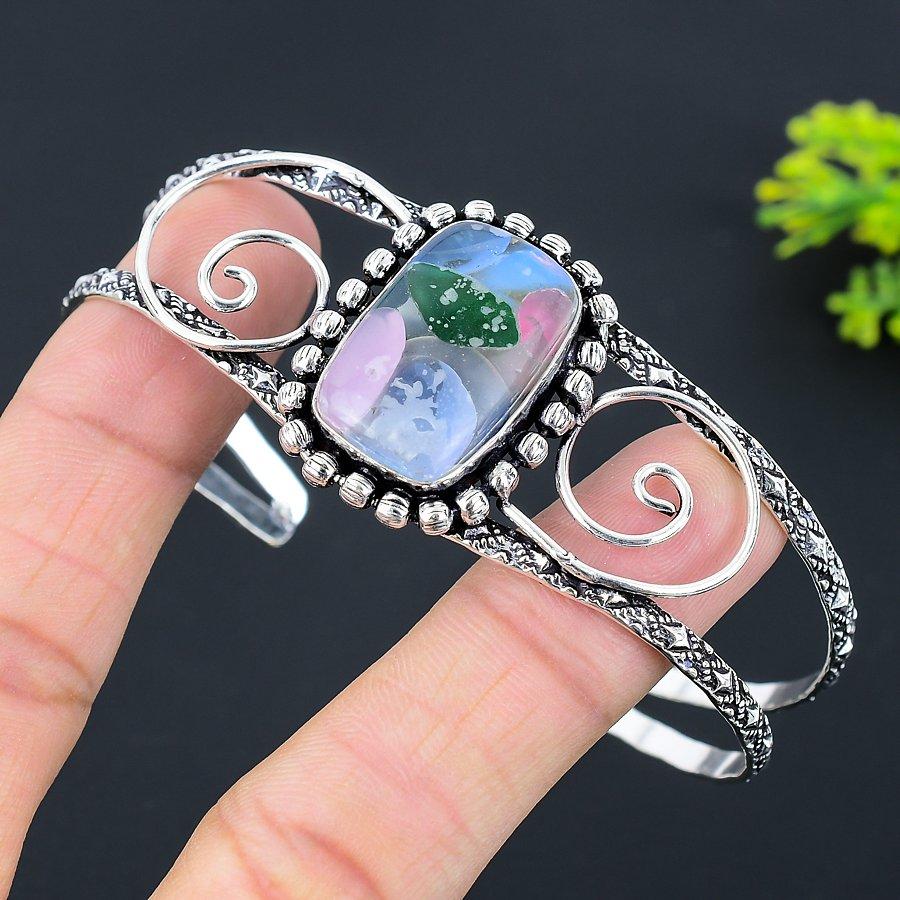 Натуральный стеклянный браслет Dicorich из стерлингового серебра 925 пробы, регулируемый браслет-манжета b3m27