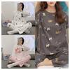 Two-piece Women's New Spring and Autumn Long-sleeved Trousers Loose Casual O-neck Pyjamas Home Wear Can Be Worn Outside The Suit