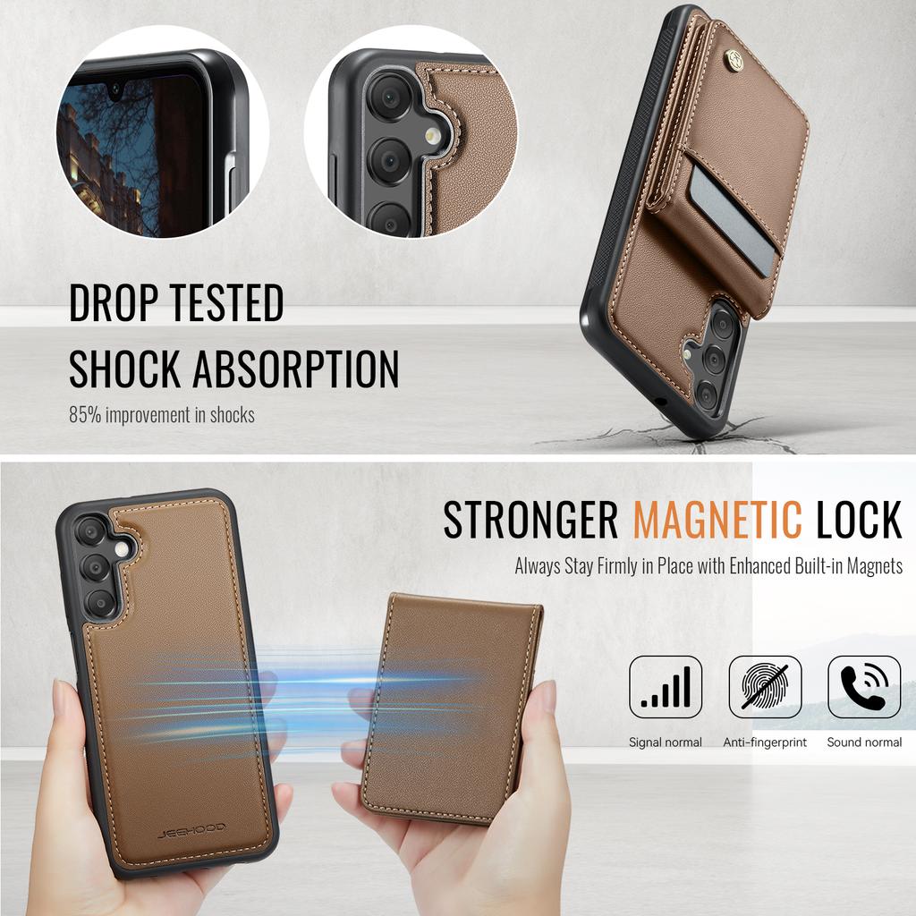 Для Samsung Galaxy A55 5G/Galaxy A35 5G Кожаная задняя крышка Совместим с MagSafe JEEHOOD J06 Чехол для телефона с карманом для карт Блокировка RFID