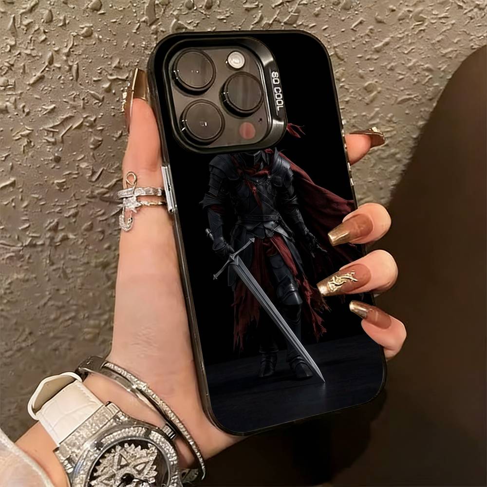 Dark Romanticism Knight & Roses Phone Case For iPhone 17,16,15,14,13,12,11 Plus,Pro Max,XS,Colorful Silver Black Cover