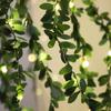 Christmas LED Artificial Green Rattan Leaf Fairy Lights String Battery Powered Garland Outdoor Garden Navidad Room Decoration