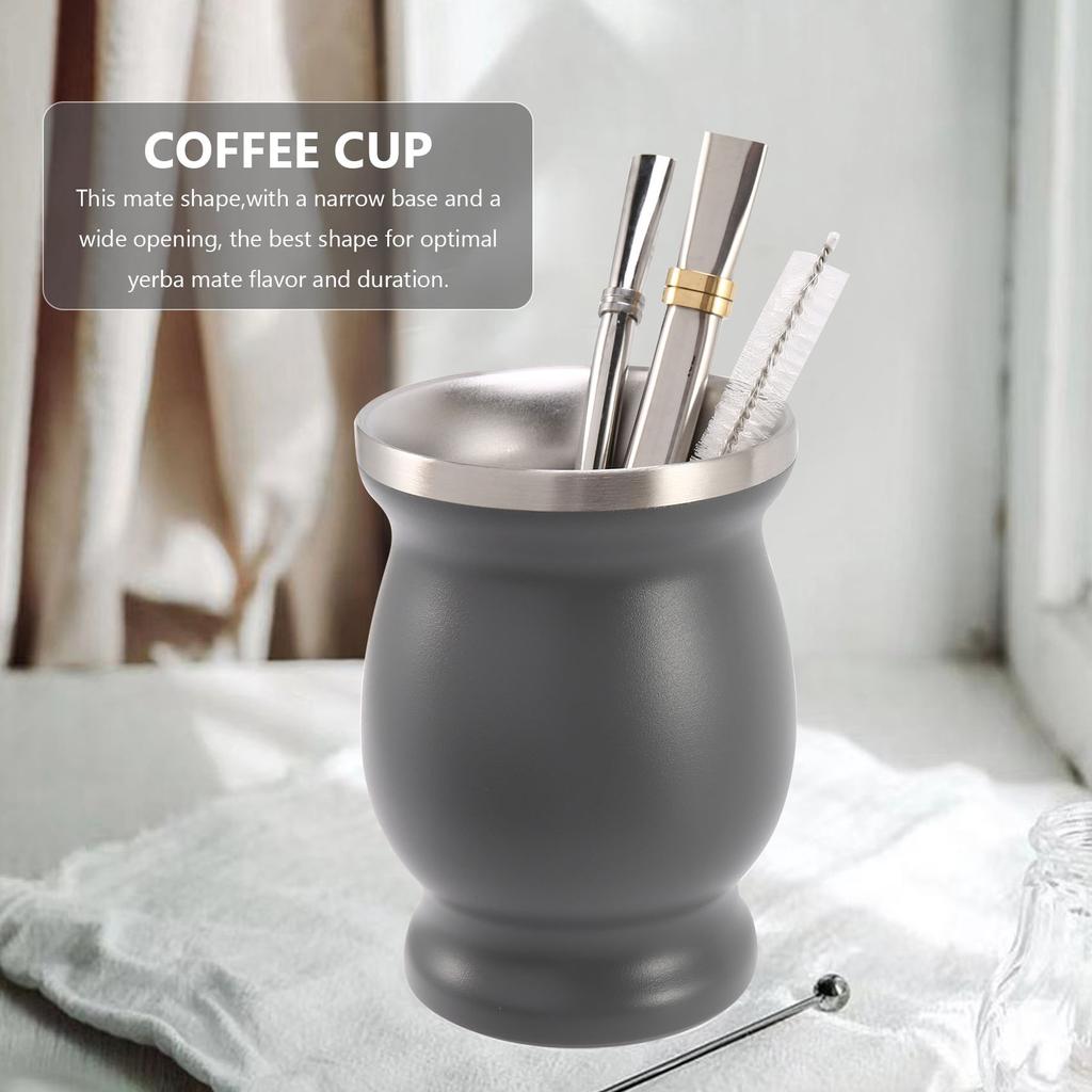 Good-Double-Wall Stainless Yerba Mate Gourd Tea Cup Set Coffee Water Cup With 2 Bombillas Straws Spoon&Clean Brush 8Oz