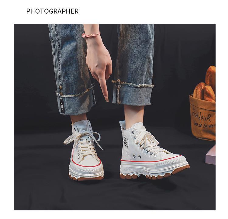 Женские высокие парусиновые туфли в стиле ретро с толстой подошвой для увеличения роста - весна 2024 г. 