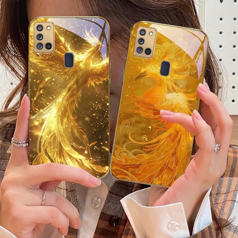 Золотой красный феникс Для Samsung A 31 32 A33 A34 35 14 A15 13 16 25 26 50 52 53 54 55 56 70 71 72 73 Золотой стеклянный чехол для телефона