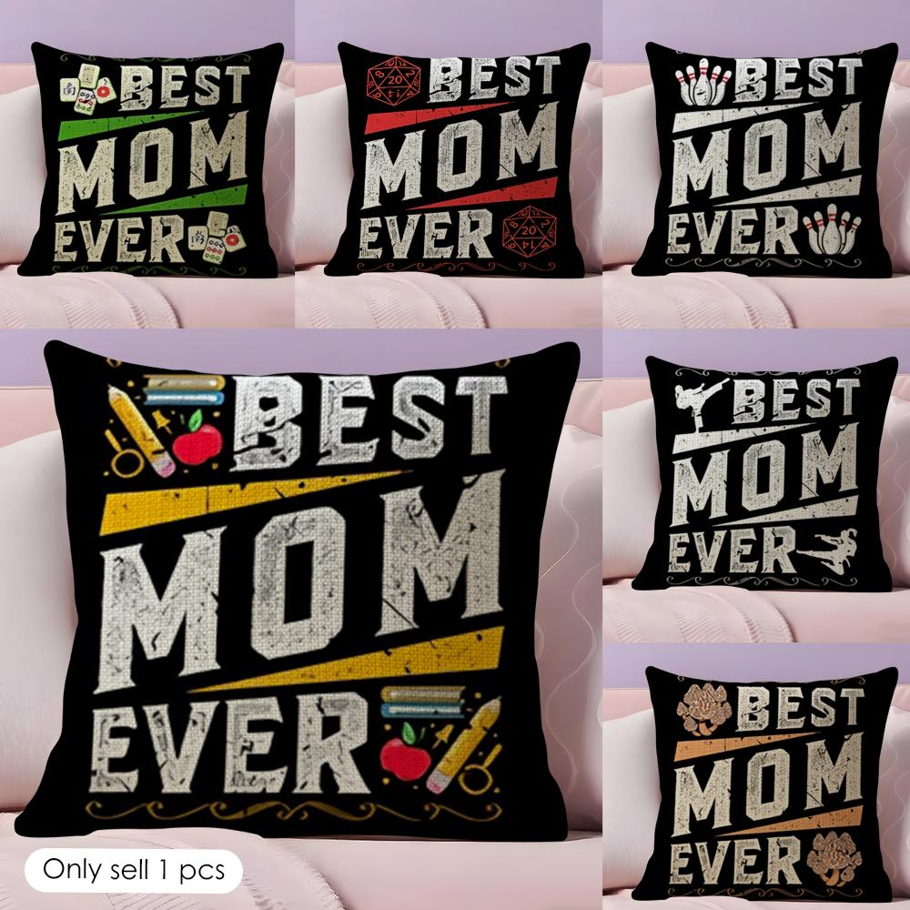 Best Mom Ever Cushion Cover Natural Linen Organic Fabric DoubleSided Printing Couch Pillow Covers Home Decor