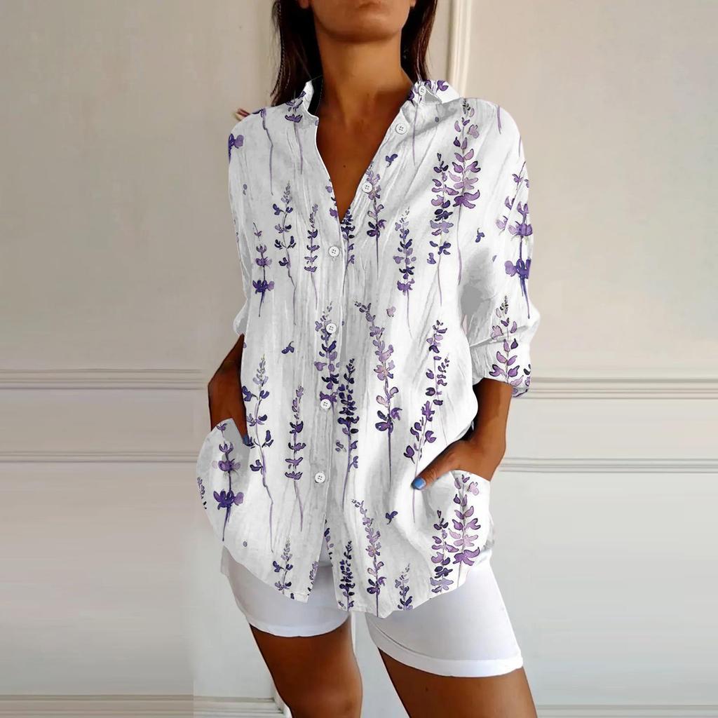 Womens Button Down Shirts Cotton Linen Long Sleeve Dress Shirts Casual Summer Tops Work Blouses